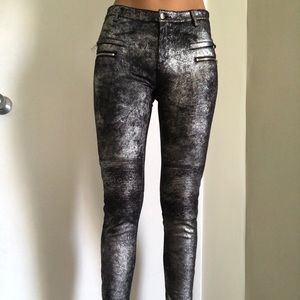 Zara metallic stretch moto pant